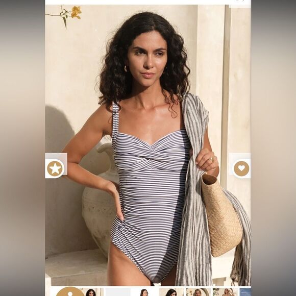 NIPTUCK Navy White Striped Nautical Sorrento Stripe Joanne One Piece Swimsuit - Picture 3 of 6